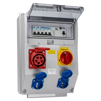   Tracon TDB15-12MVK Csatlakozó doboz védelemmel,főkapcs.,vezetékezett,készre sz. Prot.:RCCB,MCB,Out:2×SCHUKO+1×16A(3P+N+E)