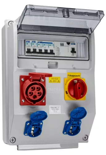 Tracon TDB15-12MVK Csatlakozó doboz védelemmel,főkapcs.,vezetékezett,készre sz. Prot.:RCCB,MCB,Out:2×SCHUKO+1×16A(3P+N+E)