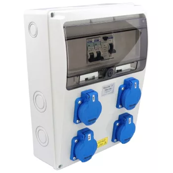   Tracon TDB16-6MV Csatlakozó doboz védelemmel, vezetékezett, összeszerelt (MV) Prot.:RCCB,MCB,Out:4×SCHUKO