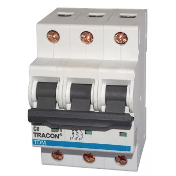 Tracon TDM-3C-10 kismegszakító, 3 pólusú, C karakterisztika, 10 A, 10 kA
