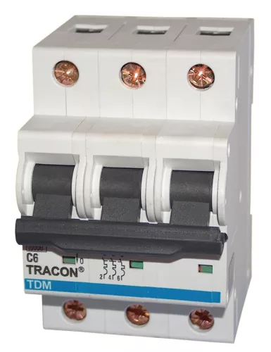 Tracon TDM-3D-20 kismegszakító, 3 pólusú, D karakterisztika, 20 A, 10 kA
