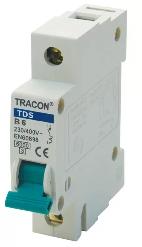 Tracon TDS-1D-4 kismegszakító színes karral, 1 pólusú, D karakterisztika, 4 A, 6 kA
