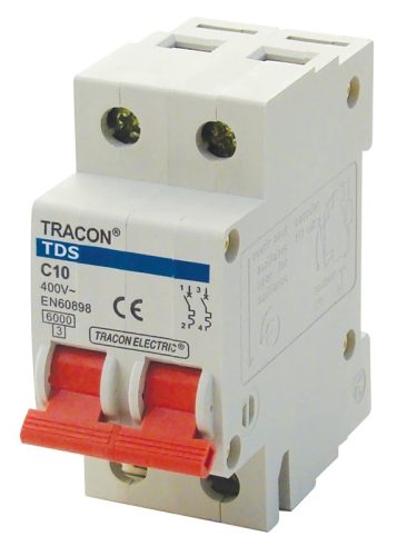 Tracon TDS-2B-1, Kismegszakító, színes karral, 2 pólus, B karakterisztika 1A, 6kA