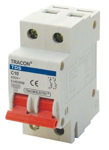 Tracon TDS-2B-1, Kismegszakító, színes karral, 2 pólus, B karakterisztika 1A, 6kA