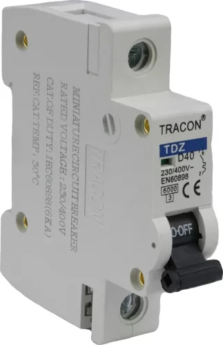 Tracon TDZ-1D-50, Kismegszakító, 1 pólus, D karakterisztika 50A, 6kA