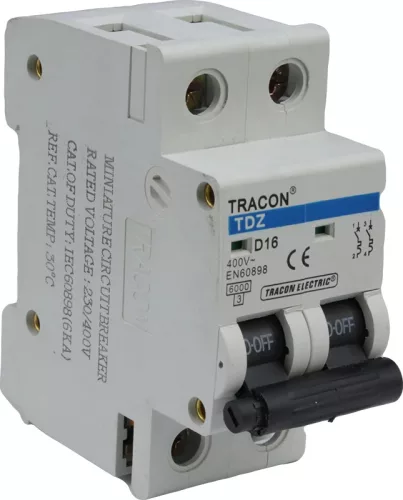 Tracon TDZ-2D-6, Kismegszakító, 2 pólus, D karakterisztika 6A, 6kA