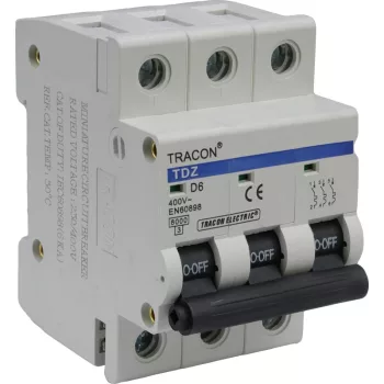   Tracon TDZ-3D-1, Kismegszakító, 3 pólus, D karakterisztika 1A, 6kA