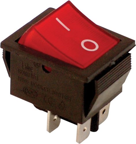 Tracon TES-42 Készülékkapcs., BE-KI, 2-pólus, piros, 0-I felirat, világító 16(6)A, 250V AC