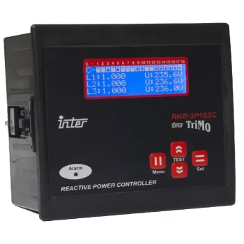   Tracon TFJA-08, Fázisjavító automatika, 3f fázisonkénti szabályz. 18+1 kond. 144 X 144 mm