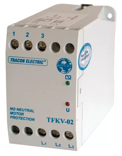 Tracon TFKV-02 Védőrelé, feszültségfigyelő 3 vezetékes rendszerhez 3×400V AC ( 0,7-1,2)xUn fix, 5A/250V AC