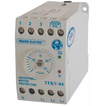   Tracon TFKV-04 Védőrelé, feszültségfigyelő 3 fázisra aszim/túlmel. véd 3x230/400V AC,+/-5% - +/-25%, 5A/250V AC
