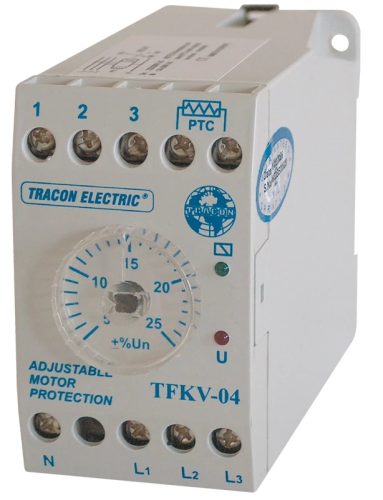 Tracon TFKV-04 Védőrelé, feszültségfigyelő 3 fázisra aszim/túlmel. véd 3x230/400V AC,+/-5% - +/-25%, 5A/250V AC