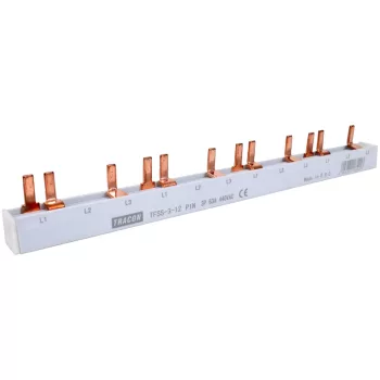   Tracon TFSS-3-12, Soroló sín - csapos kivitelű max.63A, 230/400VAC, 3P, 12modul, 215mm