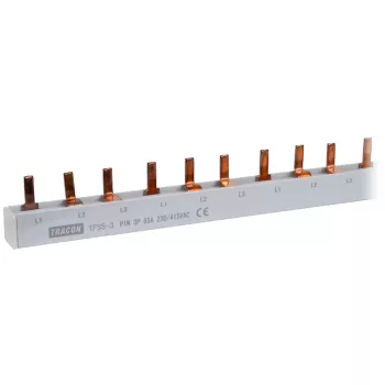   Tracon TFSS-3, Soroló sín - csapos kivitelű max.63A, 230/400VAC, 3P, 56modul, 1m
