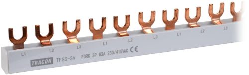 Tracon TFSS-3V, Soroló sín - villás kivitelű max.63A, 230/400VAC, 3P, 56modul, 1m