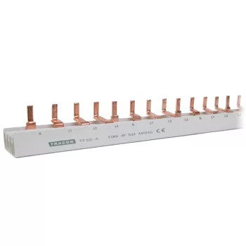   Tracon TFSS-4, Soroló sín - csapos kivitelű max.63A, 230/400VAC, 4P, 56modul, 1m