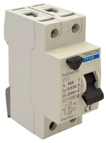 Tracon TFV2-16100, Áram-védőkapcsoló, 2 pólusú 16A, 100mA, 6kA, AC