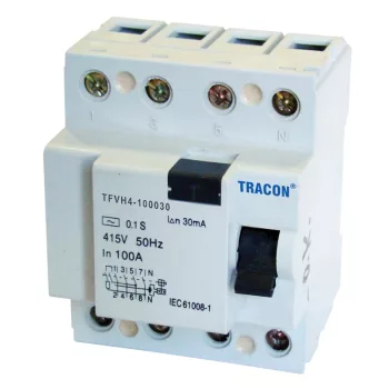   Tracon TFVH4-80100, Áram-védőkapcsoló, nagyáramú, 4 pólusú 80A, 100mA, 6kA, AC