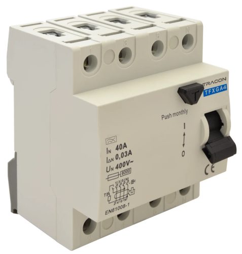 Tracon TFXGA4-25030 Áram-védőkapcsoló, 4 pólusú G/A 25A, 30mA, 10kA, G/A (ÖVE E 8601)