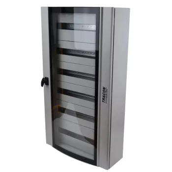  Tracon TGE6010520 Maszkolt fém szekrény, 144 modul, 6 sor, átlátszó ajtóval, 1050x600x200, IP54, falon kívüli