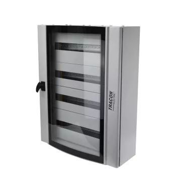   Tracon TGE607520 Maszkolt fém szekrény, 96 modul, 4 sor, átlátszó ajtóval, 750x600x200, IP54, falon kívüli