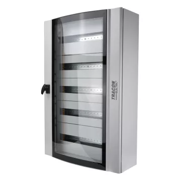   Tracon TGE609020 Maszkolt fém szekrény, 120 modul, 5 sor, átlátszó ajtóval, 900x600x200, IP54, falon kívüli