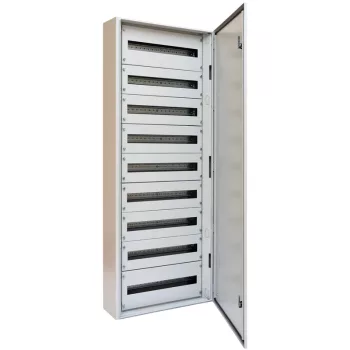   Tracon TGEF6015025 kültéri, fémajtós, fém, maszkolt elosztószekrény, 216 modul, 9 sor, átlátszó ajtóval, 1500x600x250, IP54, falon kívüli