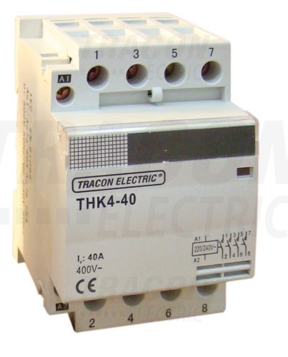 Tracon THK4-32-24, Installációs kontaktor 230/400V, 50Hz, 4P, 4×NO, 32/12A, 6,5/1,9kW, 24V AC