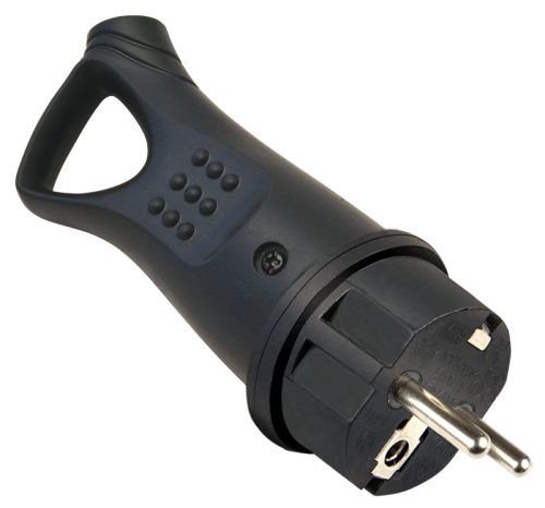 Tracon TICS-012GH Csatlakozó dugó, védőérintkezővel, gumi, húzófüles 16A, 250V, 2P+E, IP44 (DUAL Schuko/French)