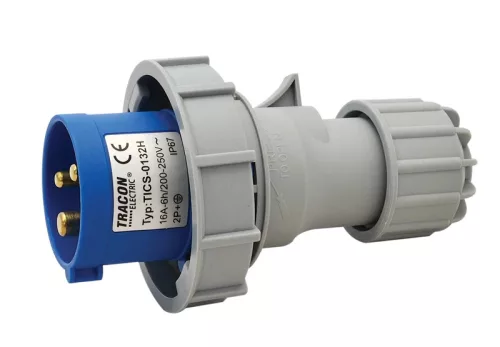 Tracon TICS-0132H ipari csatlakozódugó 16A, 250V, 2P+E, 6h, IP67