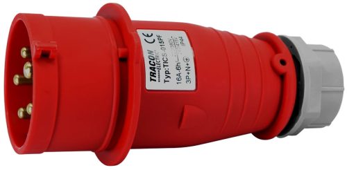 Tracon TICS-015PF Fázisfordítós ipari csatlakozó dugó külső tömszelencével 16A, 400V, 3P+N+E, 6h, IP44