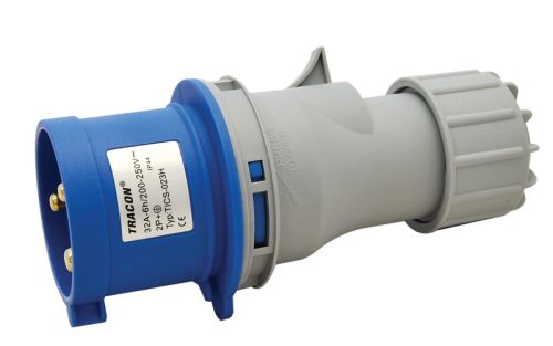 Tracon TICS-023H Ipari csatlakozó dugó, külső tömítőszelencével 32A, 230V, 2P+E, 6h, IP44