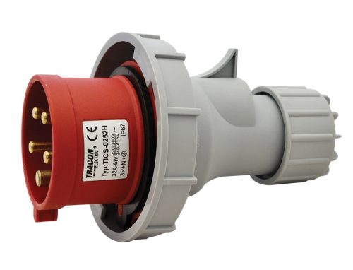 Tracon TICS-0252H Ipari csatlakozó dugó, fokozott védelemmel 32A, 400V, 3P+N+E, 6h, IP67