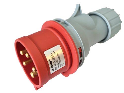 Tracon TICS-025H Ipari csatlakozó dugó, külső tömítőszelencével 32A, 400V, 3P+N+E, 6h, IP44