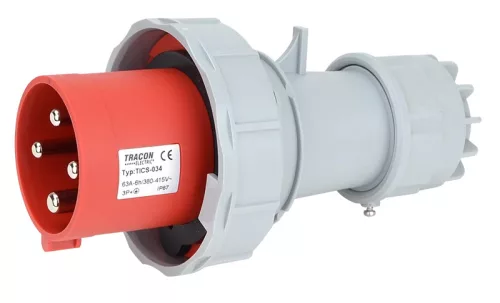 Tracon TICS-034 ipari csatlakozódugó 63A, 400V, 3P+E, 6h, IP67