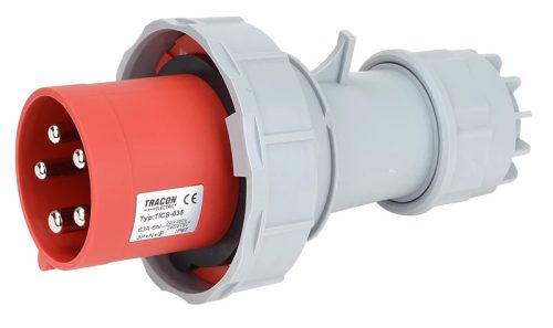 Tracon TICS-035 Ipari csatlakozó dugó, fokozott védelemmel 63A, 400V, 3P+N+E, 6h, IP67