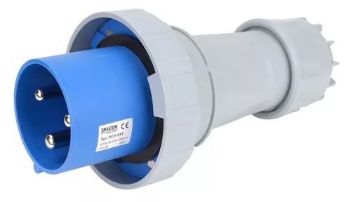 Tracon TICS-043 ipari csatlakozódugó 125A, 250V, 2P+E, 6h, IP67