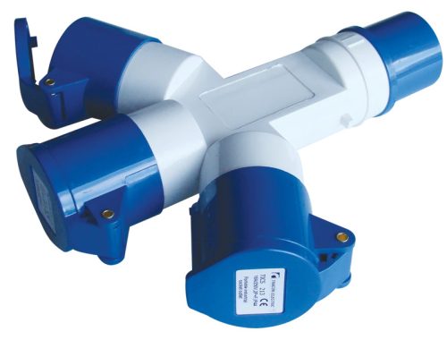 Tracon TICS-1023 Ipari elosztó-csatlakozóaljzat 16A, IN 1x2P+E 6h, OUT 3x2P+E 6h, IP44