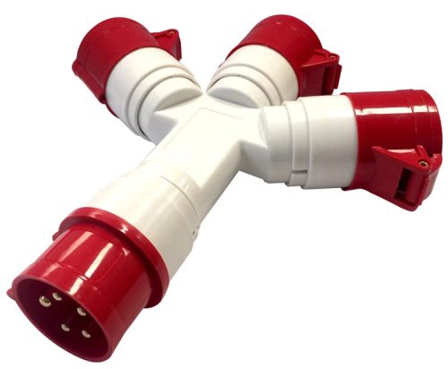 Tracon TICS-1025 Ipari elosztó-csatlakozóaljzat 16A, IN 1x3P+N+E 6h, OUT 3x3P+N+E 6h, IP44