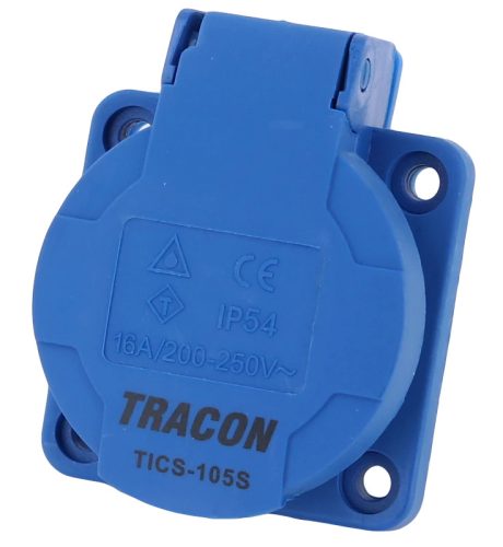 Tracon TICS-105S Beépíthető csatlakozóaljzat, oldalsó védőérintkezővel, kerek 16A, 250V, 2P+E, IP44 (SCHUKO)