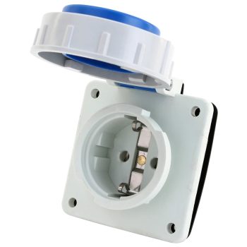   Tracon TICS-105S67 Beépíthető csatlakozóaljzat, oldalsó védőérintkezővel, kerek 16A, 250V, 2P+E, IP67 (SCHUKO)