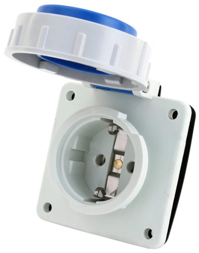 Tracon TICS-105S67 Beépíthető csatlakozóaljzat, oldalsó védőérintkezővel, kerek 16A, 250V, 2P+E, IP67 (SCHUKO)