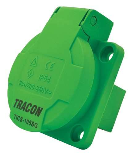 Tracon TICS-105SG Beépíthető csatlakozóaljzat, oldalsó védőérintkezővel, kerek 16A, 250V, 2P+E, IP44 (SCHUKO)