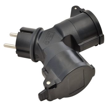   Tracon TICS-212GD Többférőhelyes átalakító csatlakozó, fekete 250 VAC, 16 A, 2xSCHUKO, max. 3680 W, IP44