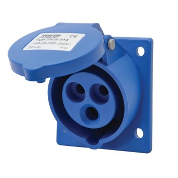   Tracon TICS-313 Beépíthető ferde ipari csatlakozóaljzat 16A, 250V, 2P+E, 6h, IP44