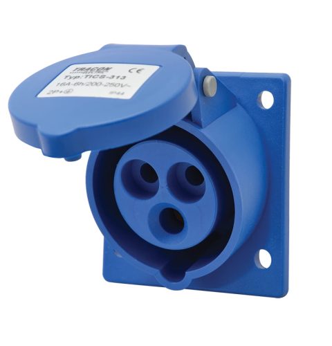 Tracon TICS-313 Beépíthető ferde ipari csatlakozóaljzat 16A, 250V, 2P+E, 6h, IP44