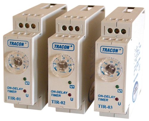 Tracon TIR-01 Egyfunkciós időrelé, meghúzáskésleltetés 230V AC/24V AC/DC, 0.1-12s, 5A/250V AC