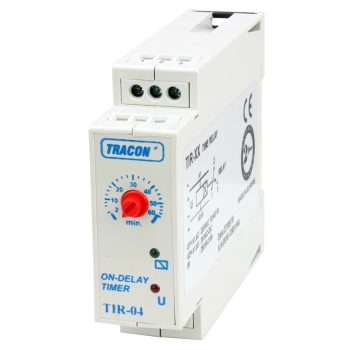   Tracon TIR-04 Egyfunkciós időrelé, meghúzáskésleltetés 230V AC/24V AC/DC, 2-60min, 5A/250V AC
