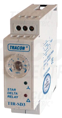 Tracon TIR-SD3 Csillag-delta időrelé, keskeny kivitel 5A/250V AC, t1=0.25s-30s, t2=0.02s-1s