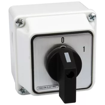   Tracon TK-206/2T Tokozott kézikapcsoló, BE-KI 400V, 50Hz, 20A, 2P, 5,5kW, 48×48mm, 60°, IP44